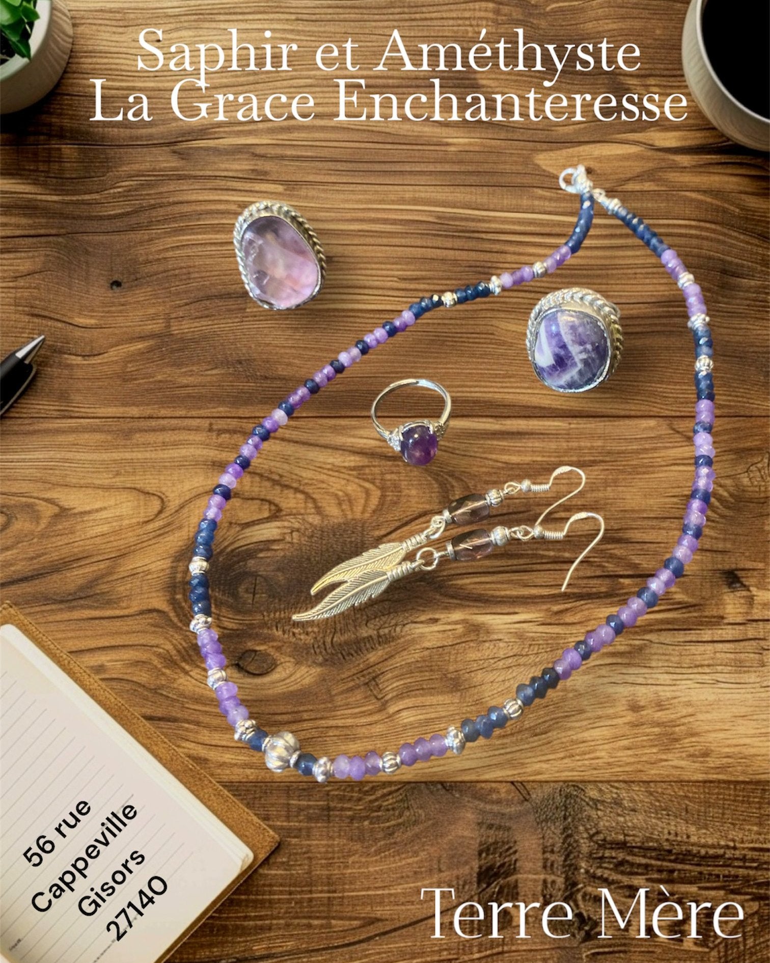 Collier avec Pendentif -Argent- Saphir Bleu Cœur - Achat / Vente