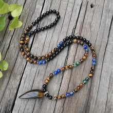 Charger l'image dans la galerie, Ensemble Mala de 108 perles et son bracelet  Lapis, œil de tigre , chysocolle et onyx
