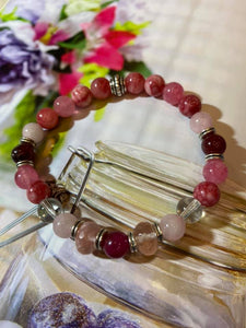 Bracelets Quartz rose , la rhodochrosite et le cristal de roche