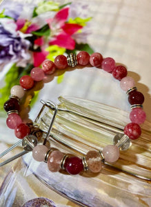 Bracelets Quartz rose , la rhodochrosite et le cristal de roche