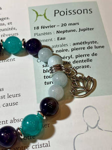 Bracelet Aigue marine , Amazonite et Améthyste