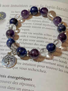 Bracelet Lapis Lazuli , Cristal de Roche et Améthyste