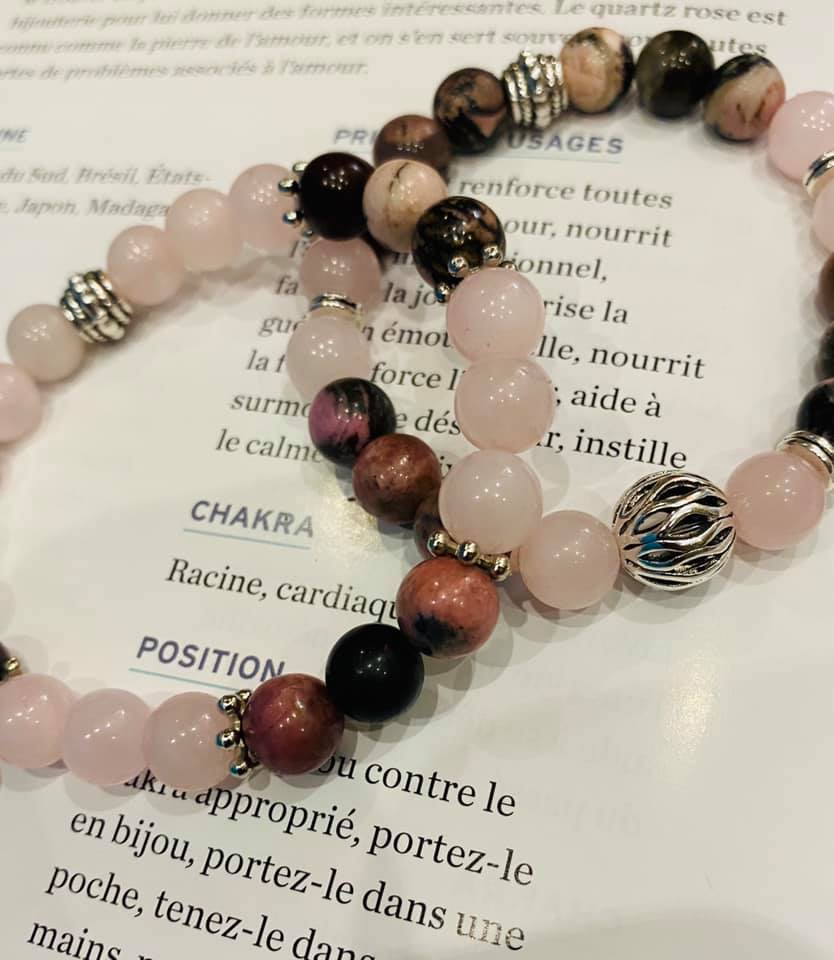 Bracelets Rhodonite et  Quartz rose